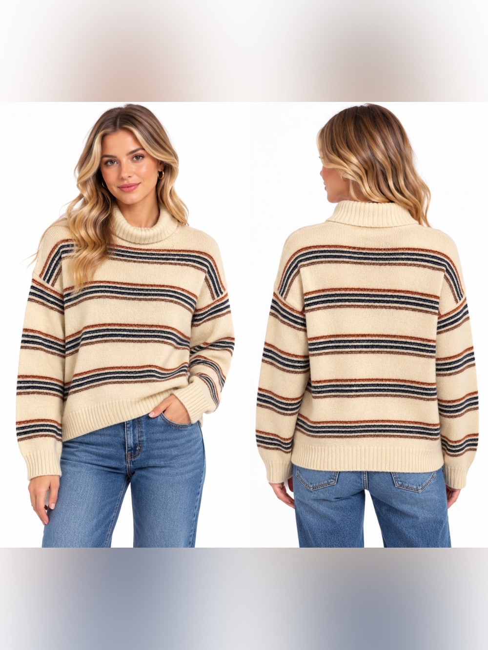 b.young Ceylon Striped Cowl Neck Sweater in Cream Size XS NWT